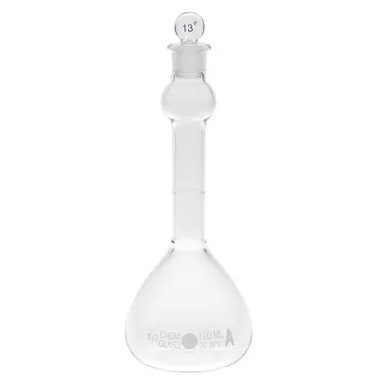 100mL Volumetric Flask, Class A, #13 Outer Stopper Neck, Mixing Bulb