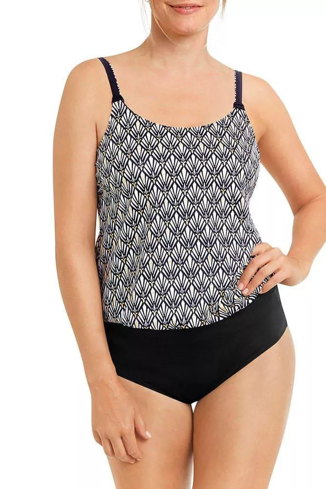 Amoena Be Elegant Blouson Swim Top - Black/White Hugs/Gold
