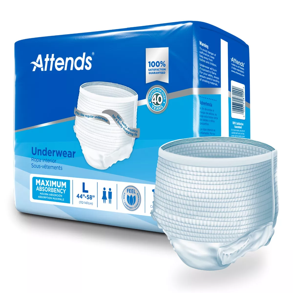 Attends Protective Adult Disposable Underwear, Moderate Absorbency – Large