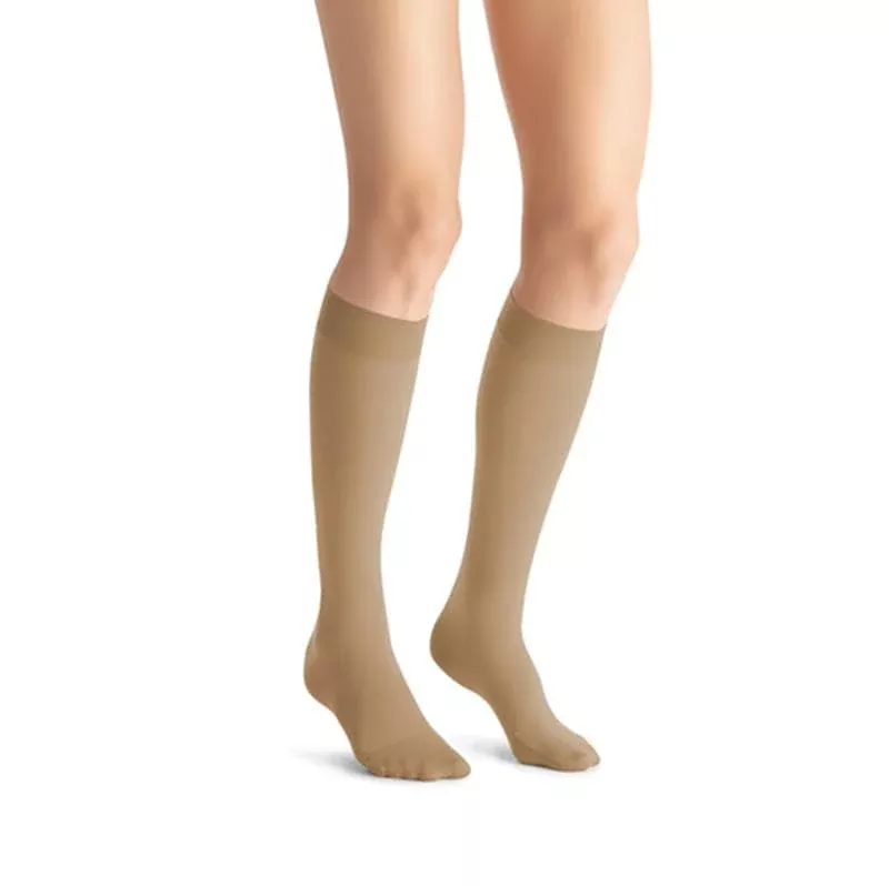 JOBST Opaque Medical Compression Stockings for Women Knee High Petite 15-20 mmHg Natural Closed Toe