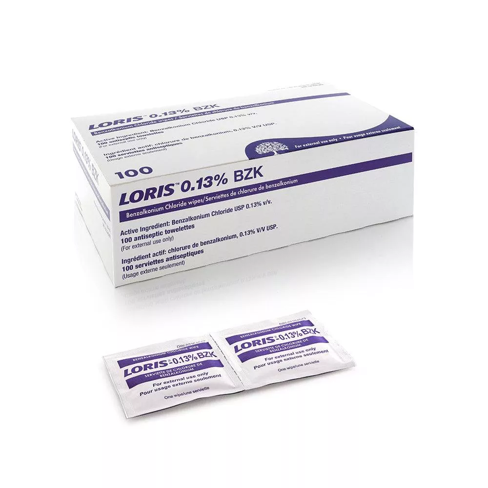 LORIS 0.13% Benzalkonium Chloride Wipes 197mm x 126mm - 100/Box