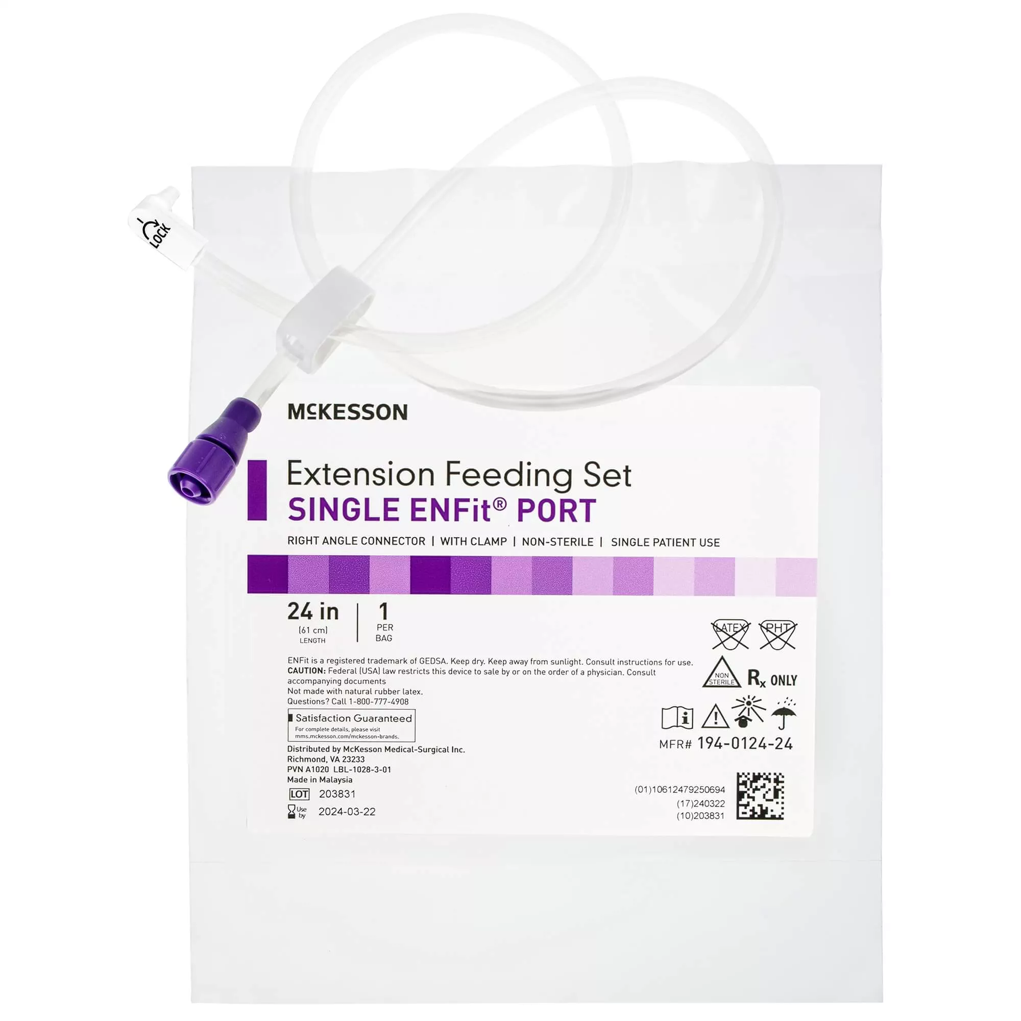 McKesson Bolus Extension Feeding Tube Set, Single Enfit Port – 24 Inch Length