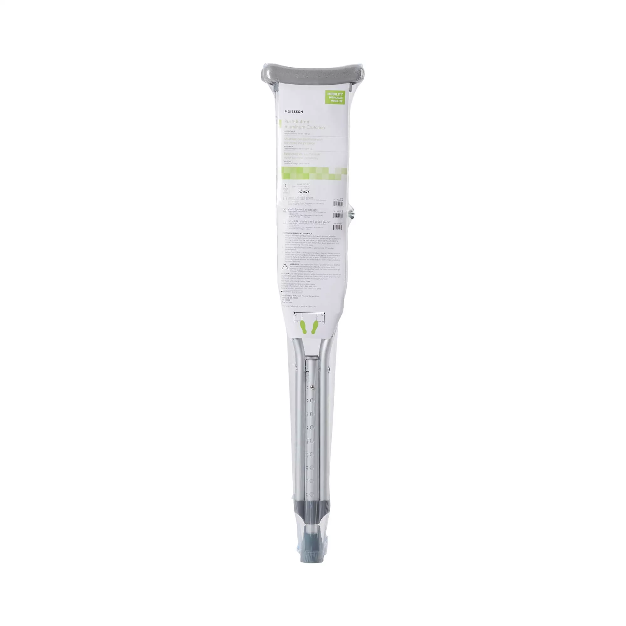 McKesson Push-Button Aluminum Underarm Crutch – 1 Pair