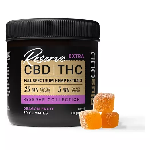 +PlusCBD Reserve Extra Gummies (25 mg CBD | 5 mg THC) (Dragon Fruit)
