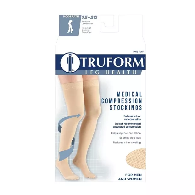 Truform Compression Stocking Beige Thigh High 15-20MMHG