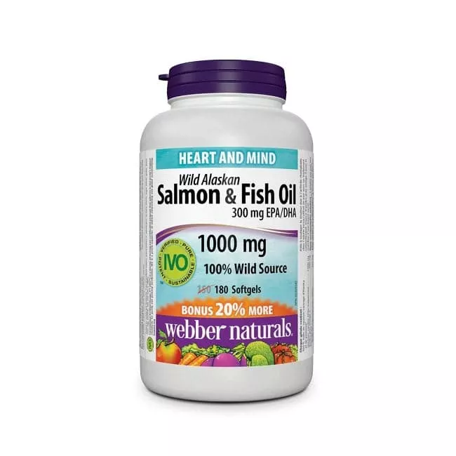 Webber Naturals Wild Alaskan Salmon & Fish Oil 1000mg 180 Softgels