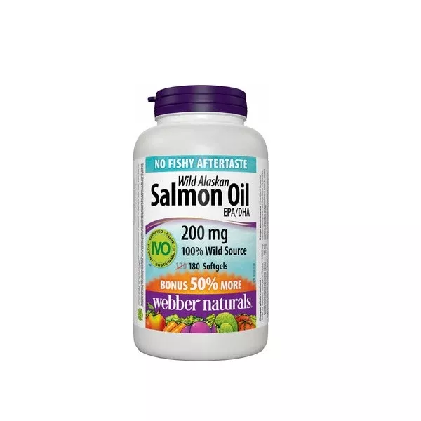 Webber Naturals Wild Alaskan Salmon Oil Bonus Size 200mg 180 Softgels